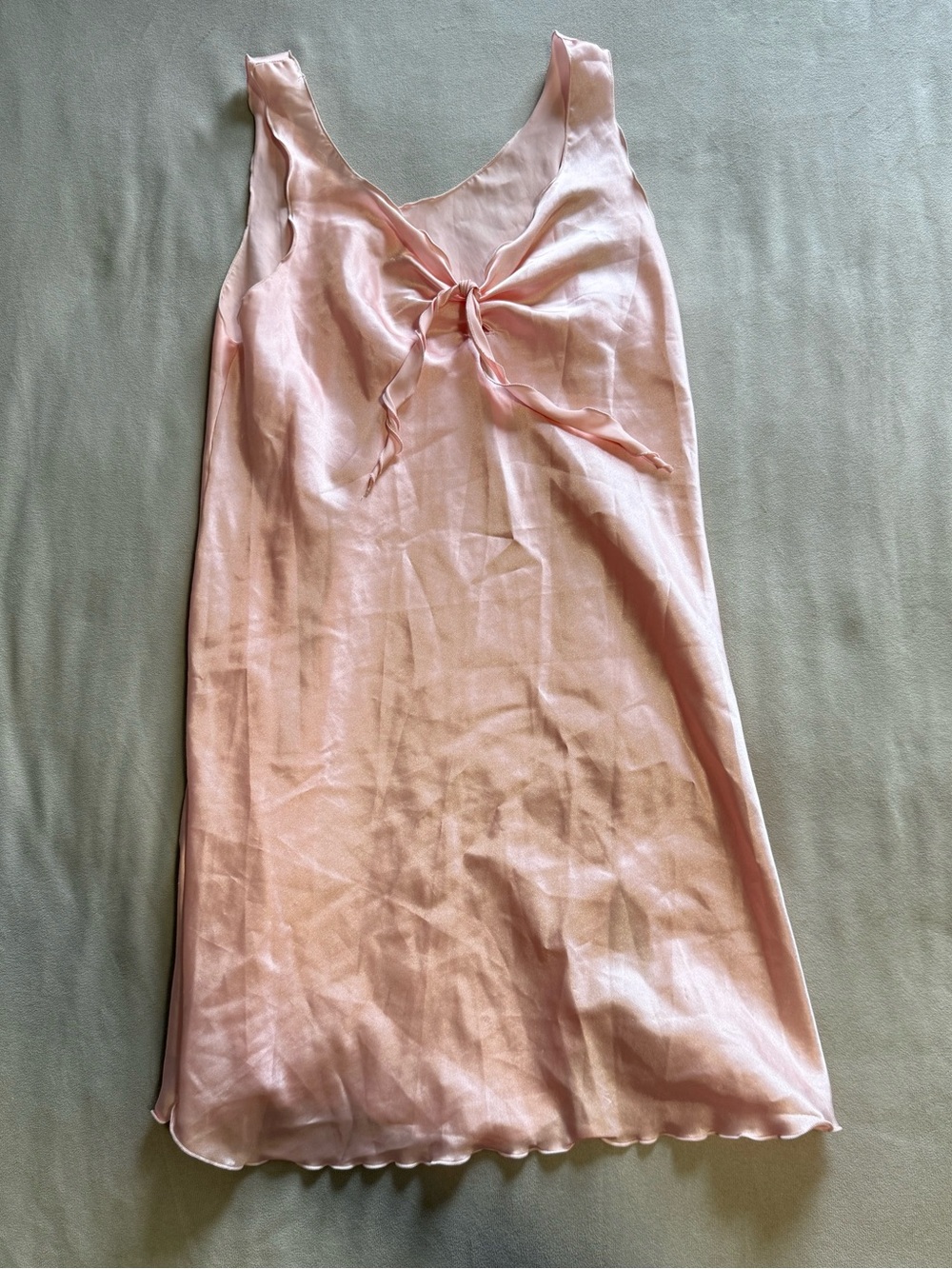 Vintage 90s Pink Satin Slip Dress Lettuce Edge Hem Lingerie